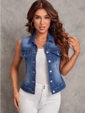 SHEIN Blue Denim Sleeveless Vest